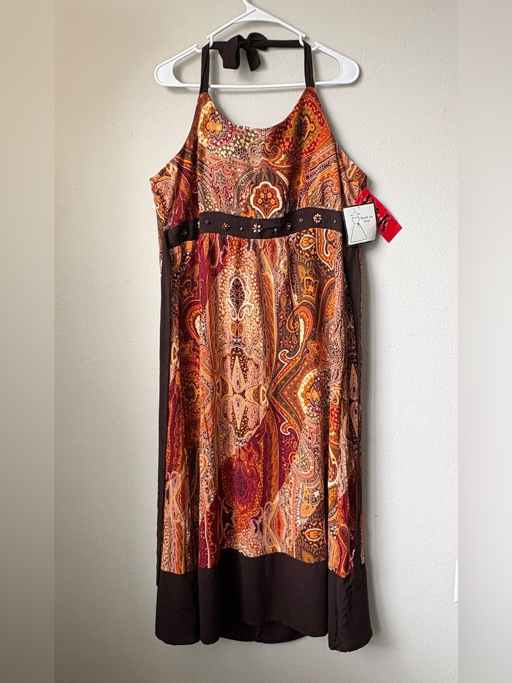 R&K Originals NWT Paisley Halter Midi Dress Size 18 Built-In Bra Boho